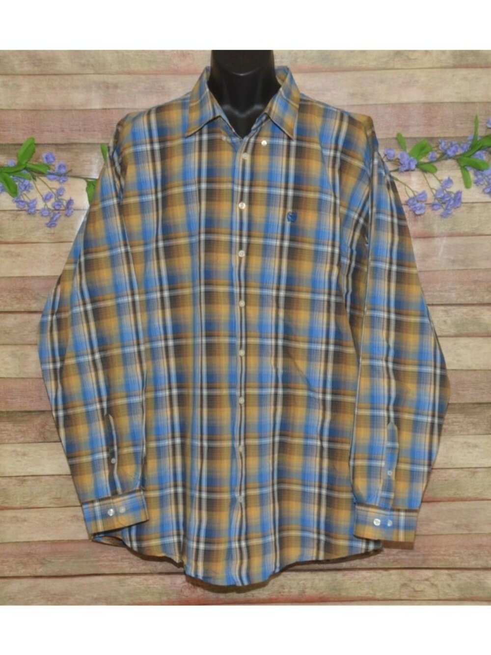 Cinch Shirt Mens 3XL XXXL Plaid Western Cowboy Blue Brown Cotton Button Down